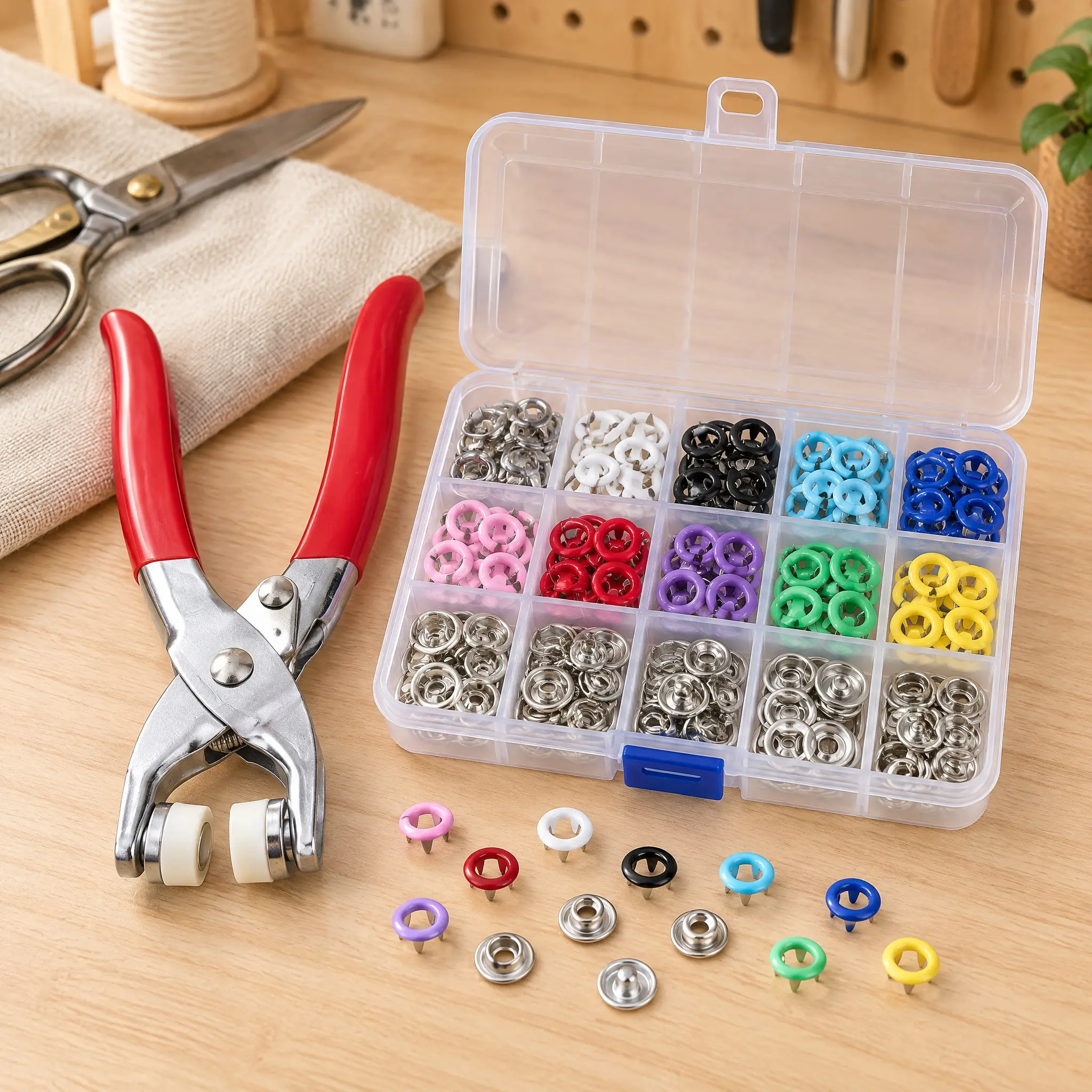100 Sets Colorful Snap Buttons with Snap Pliers Kit, No-Sew Metal Snaps Fastener Tool with Storage Box for Clothing Repairs, Sewing, Fabric Crafts & DIY Projects