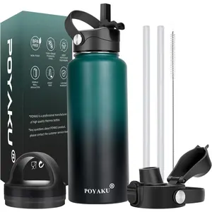 Insulated Stainless Steel Water Bottle with 3 Lids (Straw Lid Spout Lid), Leak Proof Vacuum Insulated Wide Mouth, 32oz 40oz 64oz 128oz for Sports Gym Office