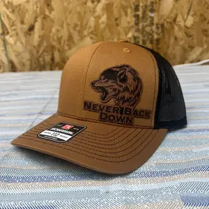Trucker Hat with Wolf Design and Leatherette Patch in Multiple Colors - Never Back Down
