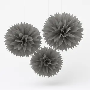 Silver Tissue Pom Pom Decorations, 16-Inch, 3-Pack