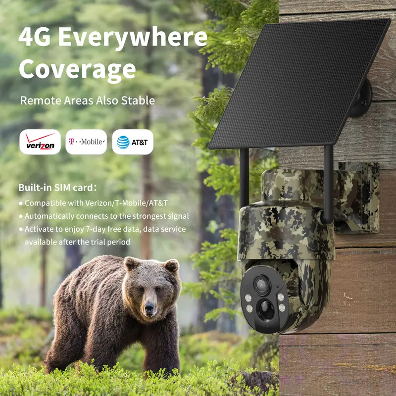 [TechVibes] Solar Powered 4G Security Camera CB174S, 4MP HD Color Night Vision, Built-in Cellular Card, No WiFi Outdoor Camera for Farm/Home with IP65 Waterproof, 4G LTE Data Service need activate, Speaker, Lens, Protection