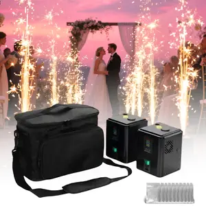 2 units of 650W cold spark machines, 3-5 meter spark effect firework machines, with remote DMX control function, lightweight and compact, suitable for stage, wedding, party events, DJ performances (2 black devices + 10 packs of 50g consumables + bag)