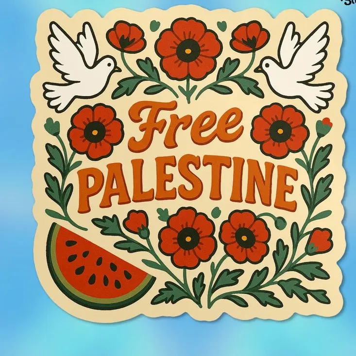 Free Palestine Sticker, Political Bumper Anti Capitalism Liberal Leftist Immigration Rights Waterproof Vinyl Stickers Die-cut Laptop Gifts