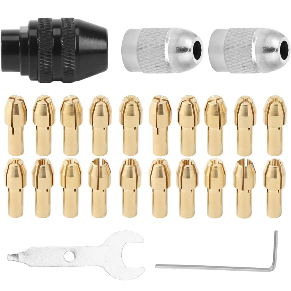 25Pcs Drill Chuck Collet Set for Dremel, 0.8-3.2mm Shank Replacement 4486 Rotary Tool Keyless Quick Change Chuck Accessory with Replacement 4485 Brass Collet Metal Nut - Home Improvement.