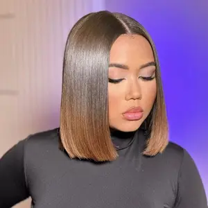 Short Bob Wigs Raw Vietnamese Hair 5x5 HD Lace Wig Ombre Brown Color T2/4# 200% Density Super Double Drawn Pre Cut Glueless Wig Pre Bleached Knots