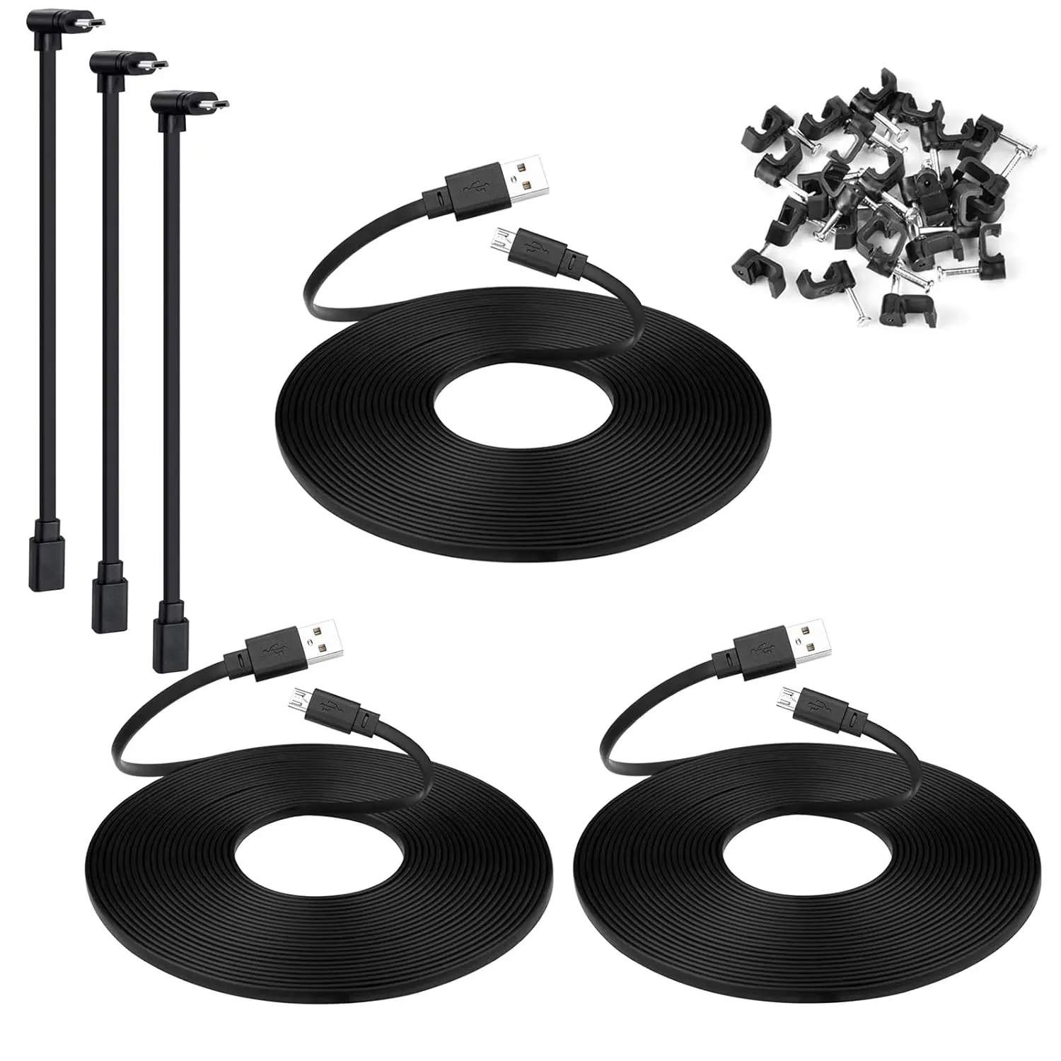 3-Pack 25 ft (8m) Flat & Thin Wire Male-Female USB 2.0 Synthetic Extension Cable Camera Accessory, Black Model 1, Compatible with Cam v4, Cam Pan v3, Yi, Nest, Blink Mini Cameras