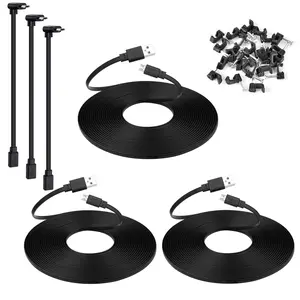 3-Pack 25 ft  USB Extension  Compatible with  Cam v4,  Cam Pan v3, Yi Cam, Nest Cam, Blink Mini  Camera, Long Flat Power Cord, Black