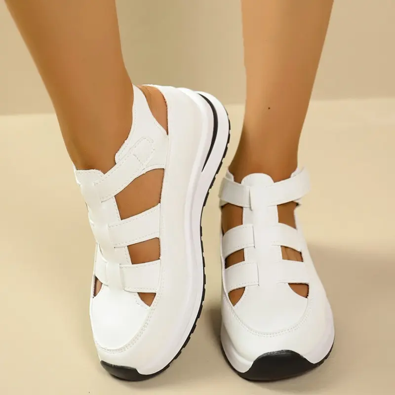 5-color women's casual thick soled sandals, Velcro design, Velcro Fastening Sandals, outdoor non slip PU Rubber Sandals, large size comfortable and lightweight sports style sandals, Strapy Sandals, Women Summer Sandals
