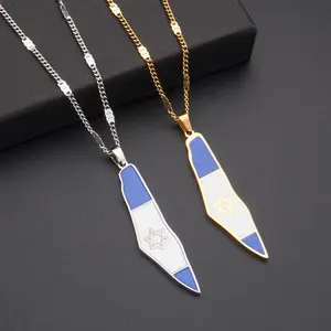 hot-selling stainless steel necklace simple Israeli flag map patriotic charm women's necklace