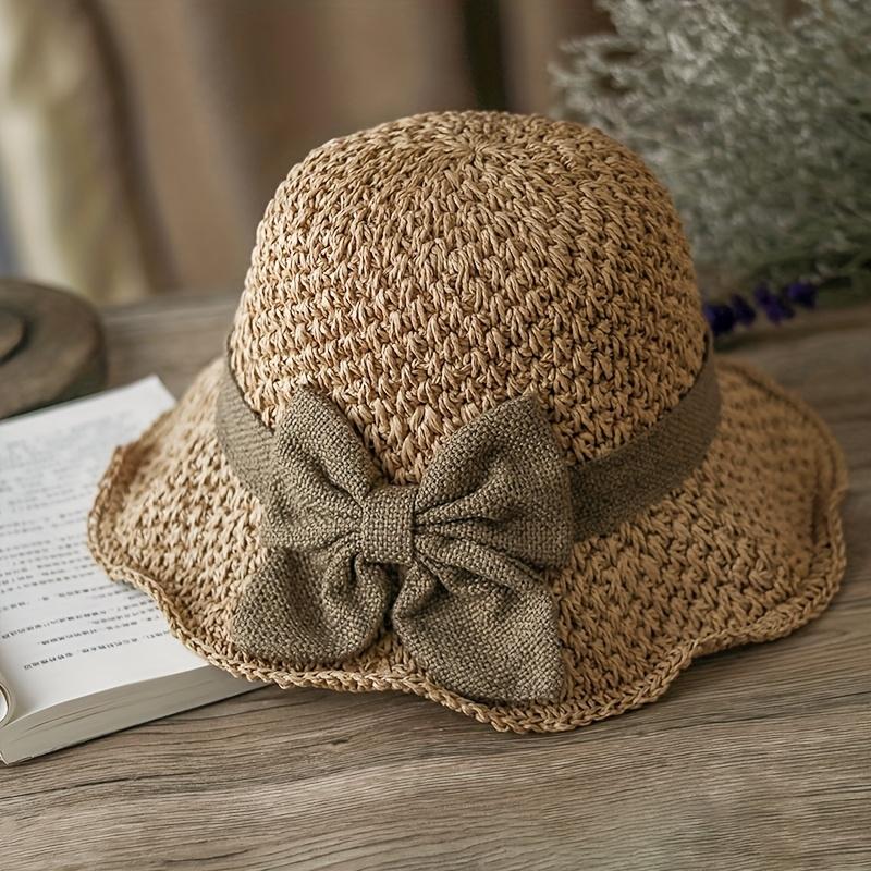 Versatile retro woven handmade straw hat with ruffled bow, elegant French sun hat, foldable, breathable travel beach hat. Versatile retro woven handmade straw hat with ruffled bow, elegant French sun hat, foldable, breathable travel beach hat.