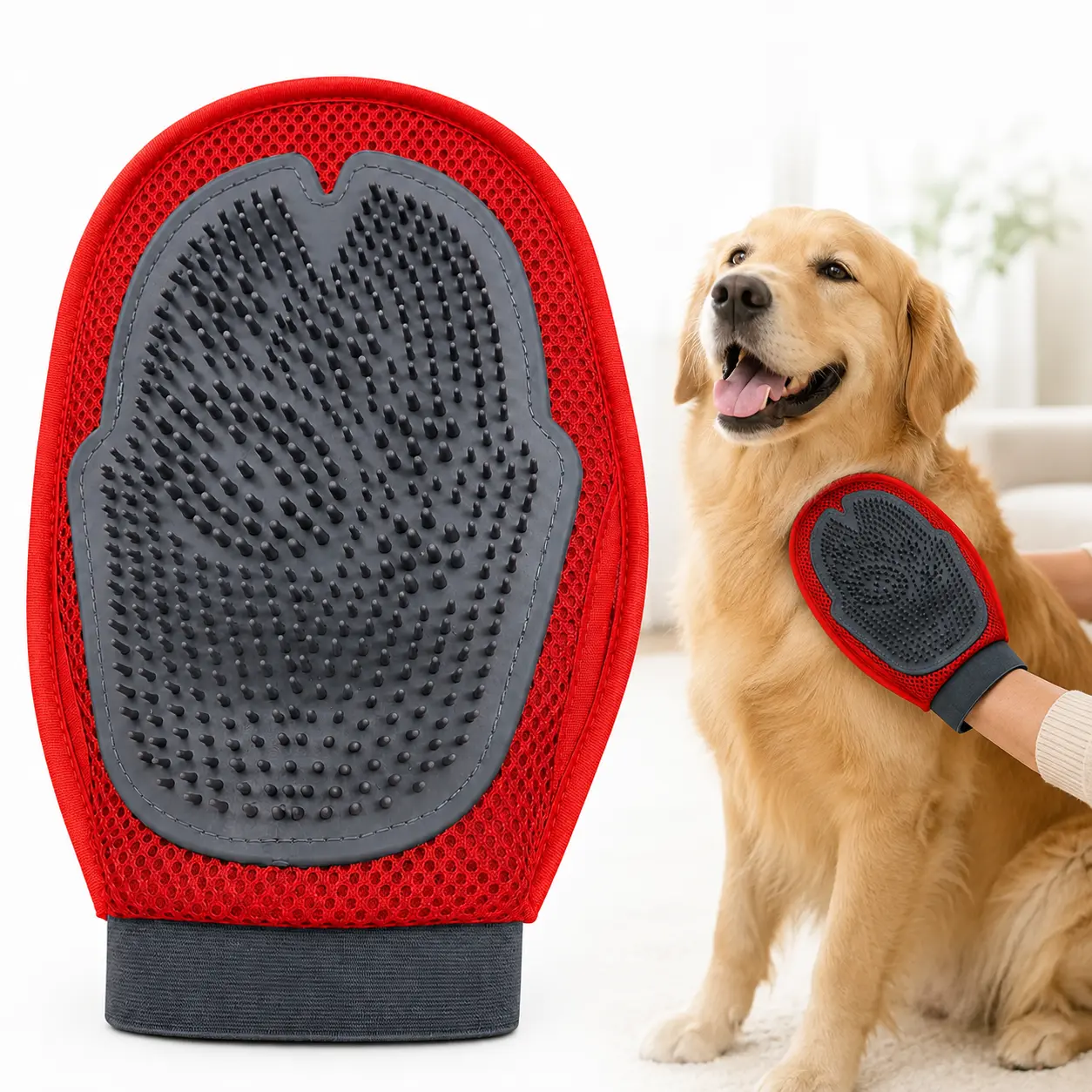 QUBIXPAW- 2-in-1 Pet Grooming Glove for Dogs & Cats, Soft Silicone Deshedding Mitt for Loose Fur Removal and Light Home Hair Cleanup