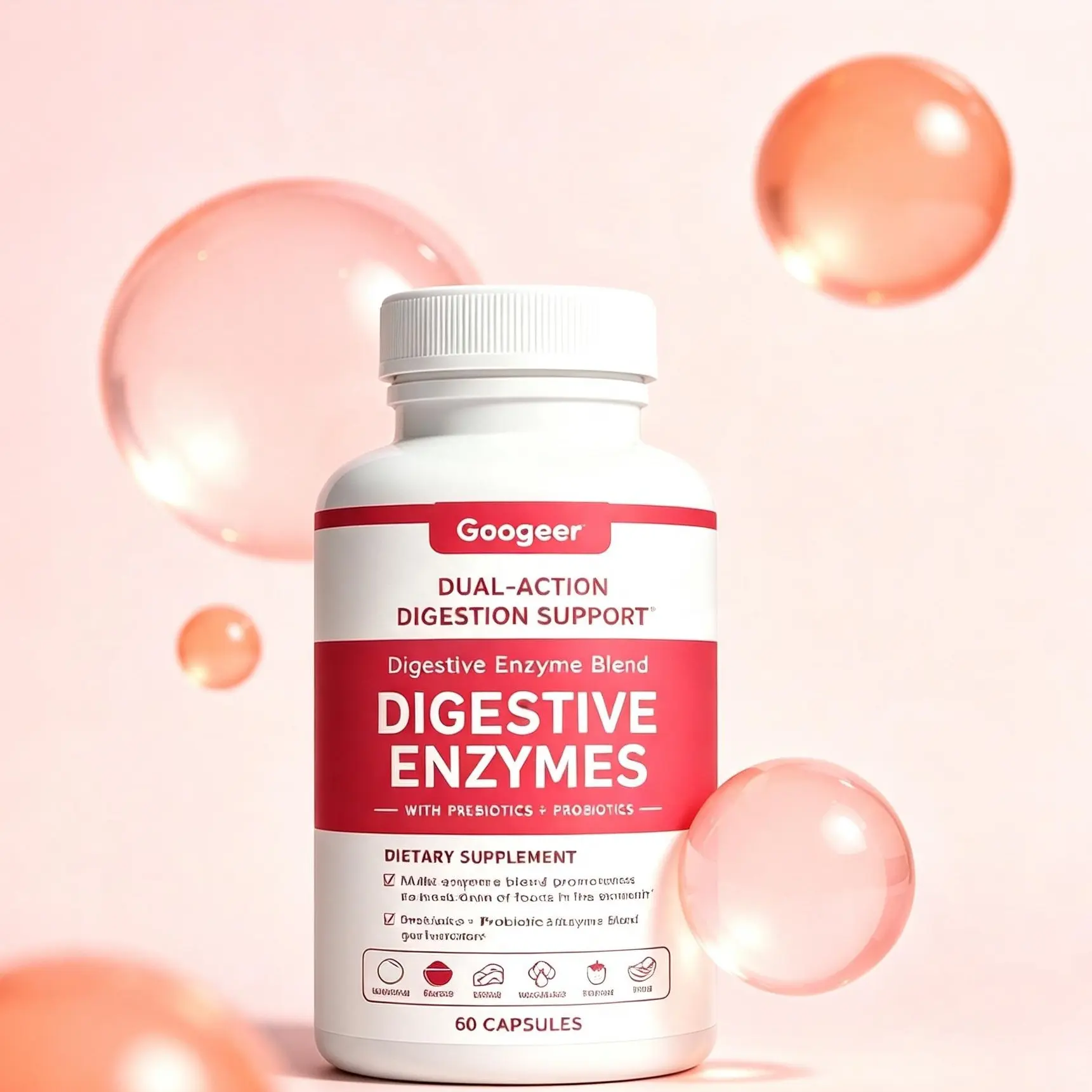 60 Count Digestive Enzyme Capsules, Easy Absorption
