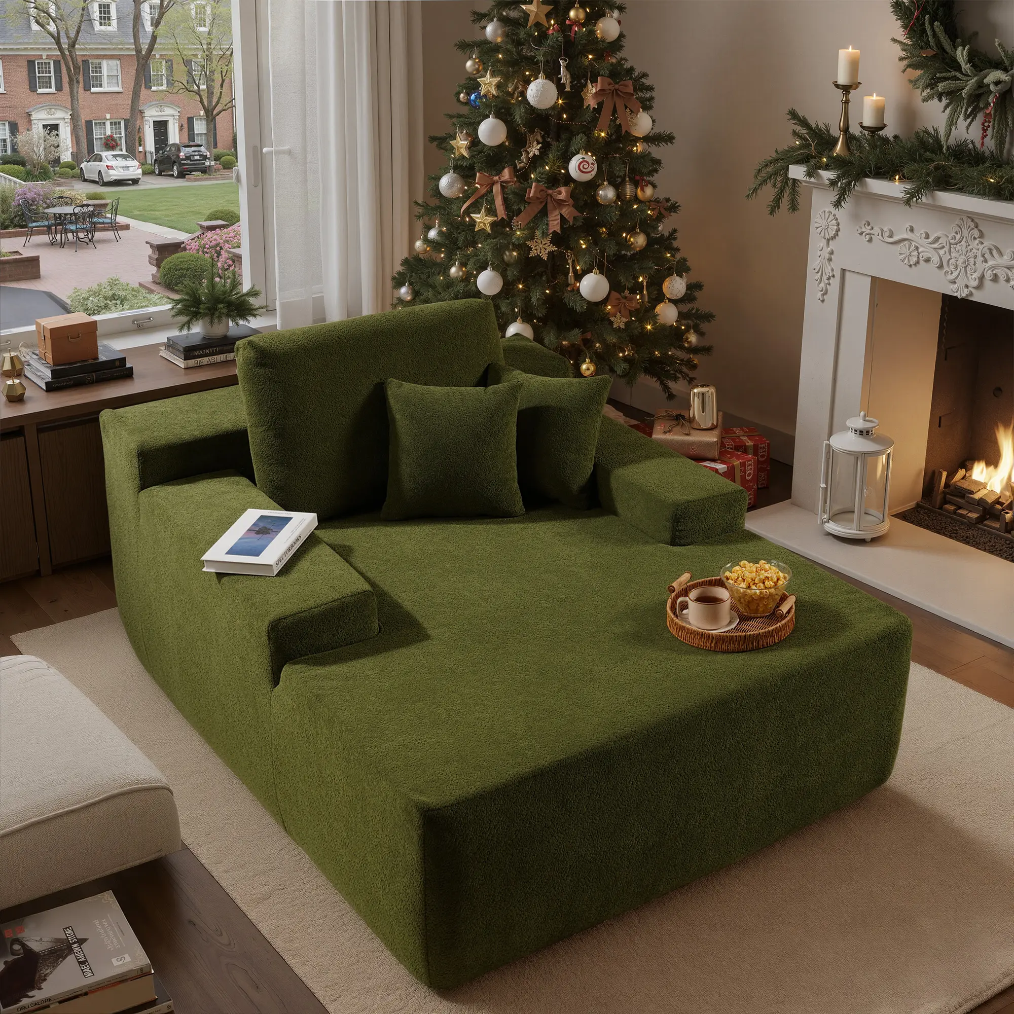 67“Single Chaise|Green Cloud Velvet