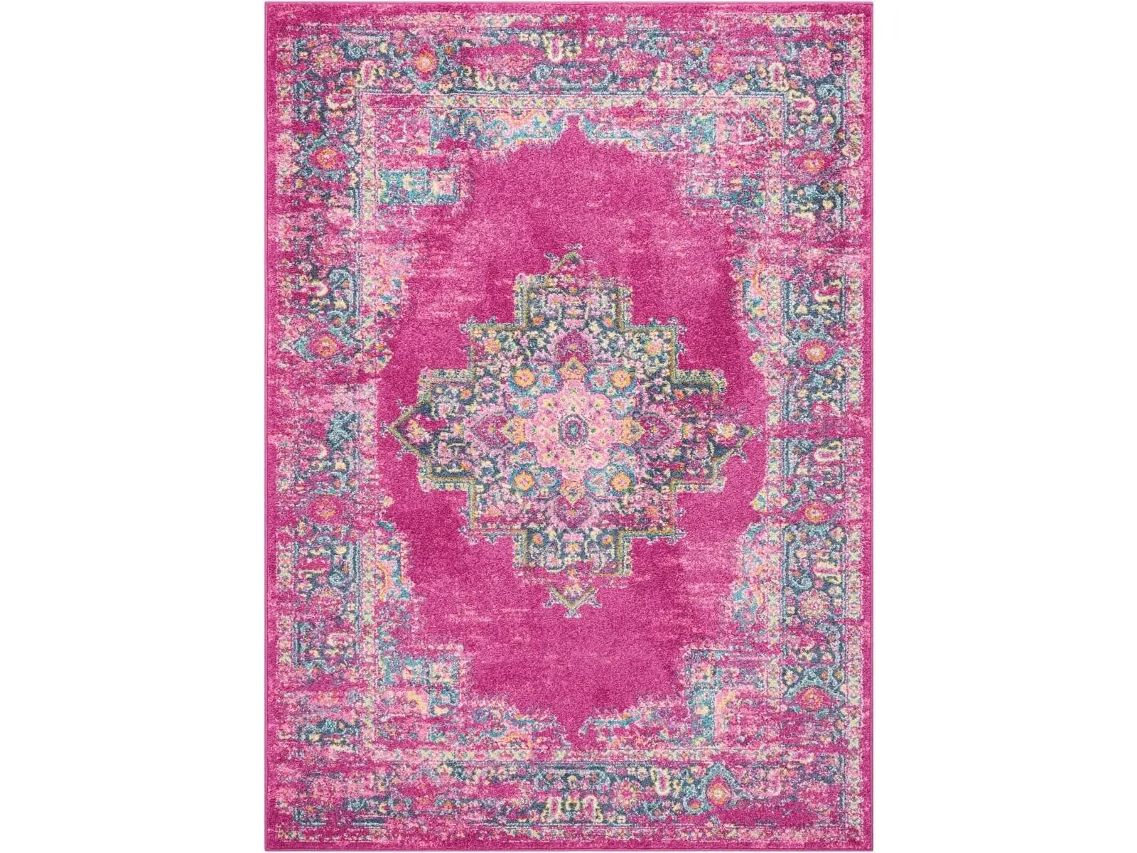 212 MAIN 5x7 ft. Fuchsia & Blue Distressed Transitional Multicolor Indoor Decorative Area Rug, Powerloomed, Stain-Resistant Home Decorative Fuchsia Area Rug, Multicolor Rug, Indoor Area Rugs