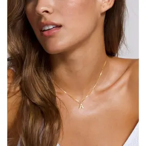 14K Gold Plated Initial Letter Necklace for Women, Dainty Personalized A-Z Monogram Pendant Necklace, Adjustable Box Chain, Elegant Jewelry Gift for Daily Wear & Special Occasions