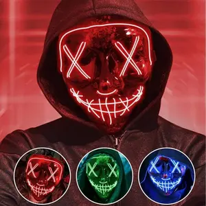 Mask Neon Stitches Costume Halloween Purge Cosplay Light Up Glow Wire