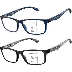 Extremely Lightweight Progressive Multifocus Reading Glasses for Men No-Line Blue Light Blocking  Readers 2Pack, 1.75x