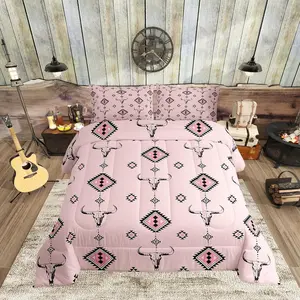 Tribal Comforter,Western Farmhouse Native Ethnic Bedding Set for Teens Youth Kids Boys Bedroom Decor,Cowgirl Pink Reversible Quilt Setsouthwest Tribal Aztec Quilt Set
