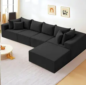 Winzoo 130" Oversize L-Shaped Modular Sectional Sofa - Corduroy Fabric Cloud Couch, Deep Seat Convertible Sleeper Sofa Bed with Compression Memory Foam for Living Room