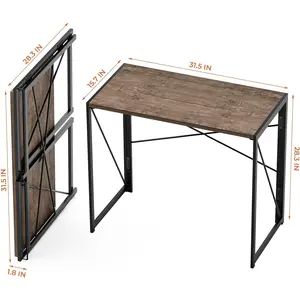 Folding Desk No Assembly Required, 31.5 Inch Writing Computer Desk Space Saving Foldable Table Simple Home Office Desk, Brown