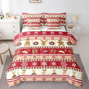 Gingerbread 7 Piece Bedding Set,Christmas Comforter Set with Sheets for Kids Girls Boys Bowknot Bow Deer Ombre Snowflake Rhombic Bed in A Bag
