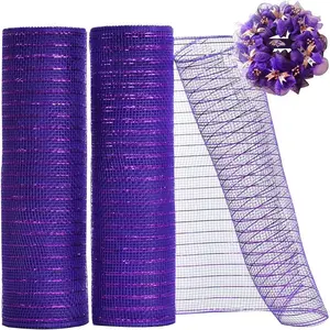 Purple Deco Mesh Ribbon Rolls 10 Inch x 10 Yards, 2 Pack Decorative Fabric Mesh with Foil for Wreath Making, Front Door Wreaths, Christmas Tree, Halloween, New Year, Party & DIY Craft Decorations, new year decoration, table décor, home decor