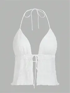 Women's Solid Color Tie Shoulder Cami Romper, Casual Sleeveless Spaghetti Strap Romper for Summer, Fashion Women's Clothing for Daily Wear, Overalls