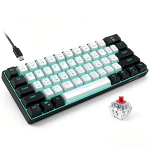 Black & White 61-Key Wired Mechanical Keyboard, 60% Mini Gaming & Office Keyboard with Ice Blue LED Backlight, Red Switches, Compatible with Windows, Mac, PC and Laptop