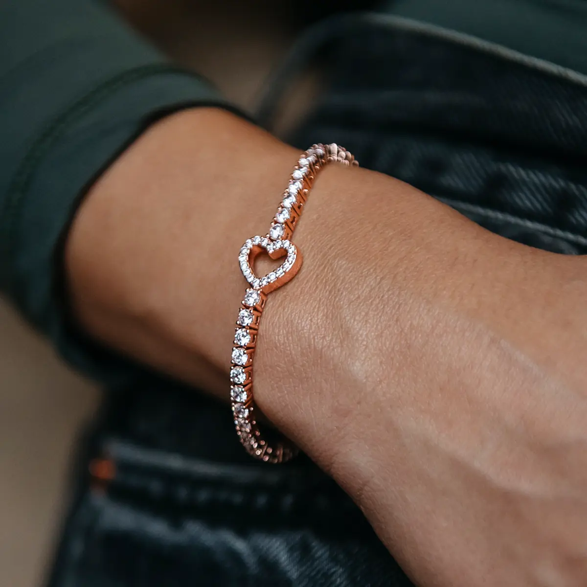 GLD Heart Tennis Bracelet in Rose Gold - Perfect Gift