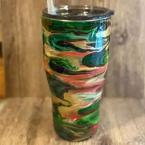 30oz Modern Custom Drinking Tumbler with Colorful Abstract Design and Clear Lid