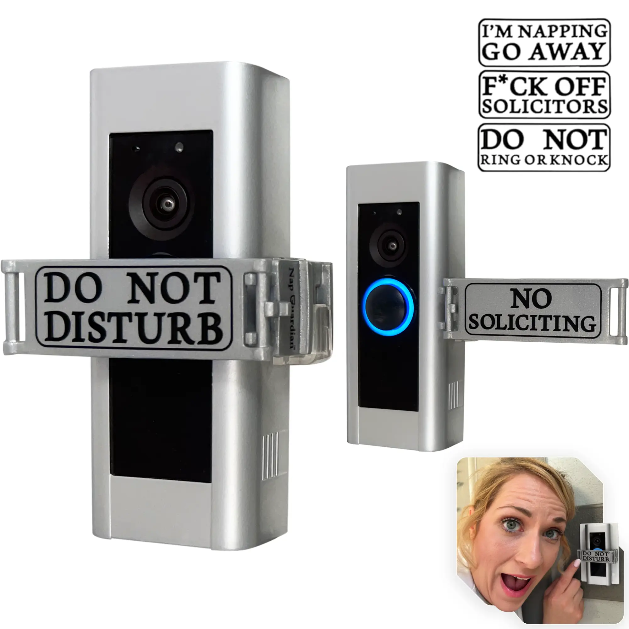 Nap Guardian Doorbell Cover – USA Patented & Owned. Mom Invented for Moms. Sign Rotates from DO NOT DISTURB to NO SOLICITING - Universal Fitting Video