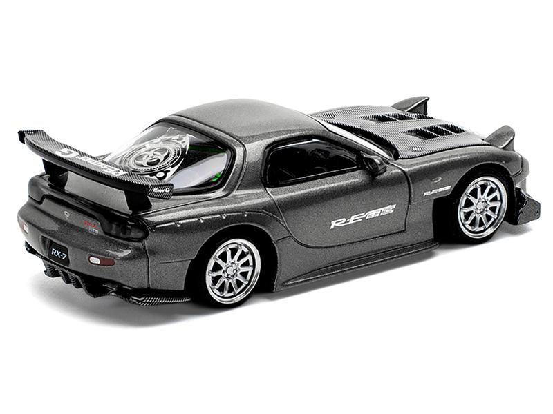 Mazda RX7 (FD) "RE Amemiya" Widebody RHD Gunmetal Gray Metallic with Carbon Hood 1/64 Diecast Model Car by Pop Race