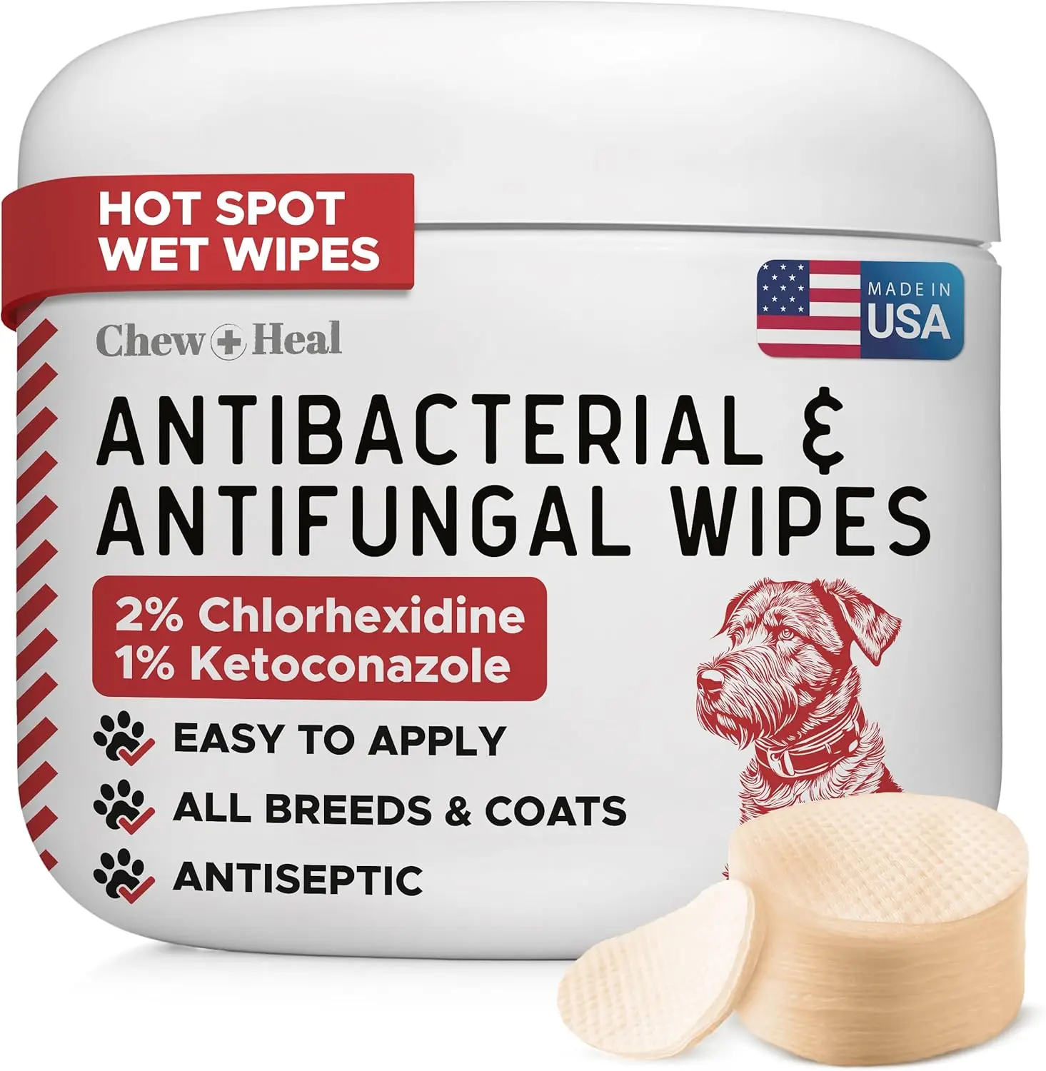 Soothing Dog Paw Wipes for Itchy Skin - 2% Chlorhexidine & Ketoconazole Antibacterial-Antifungal Formula - Travel/Outdoor Play Daily Alternative to Shampoos - All Breeds & Coats | 50 Count | Made in the USA, No