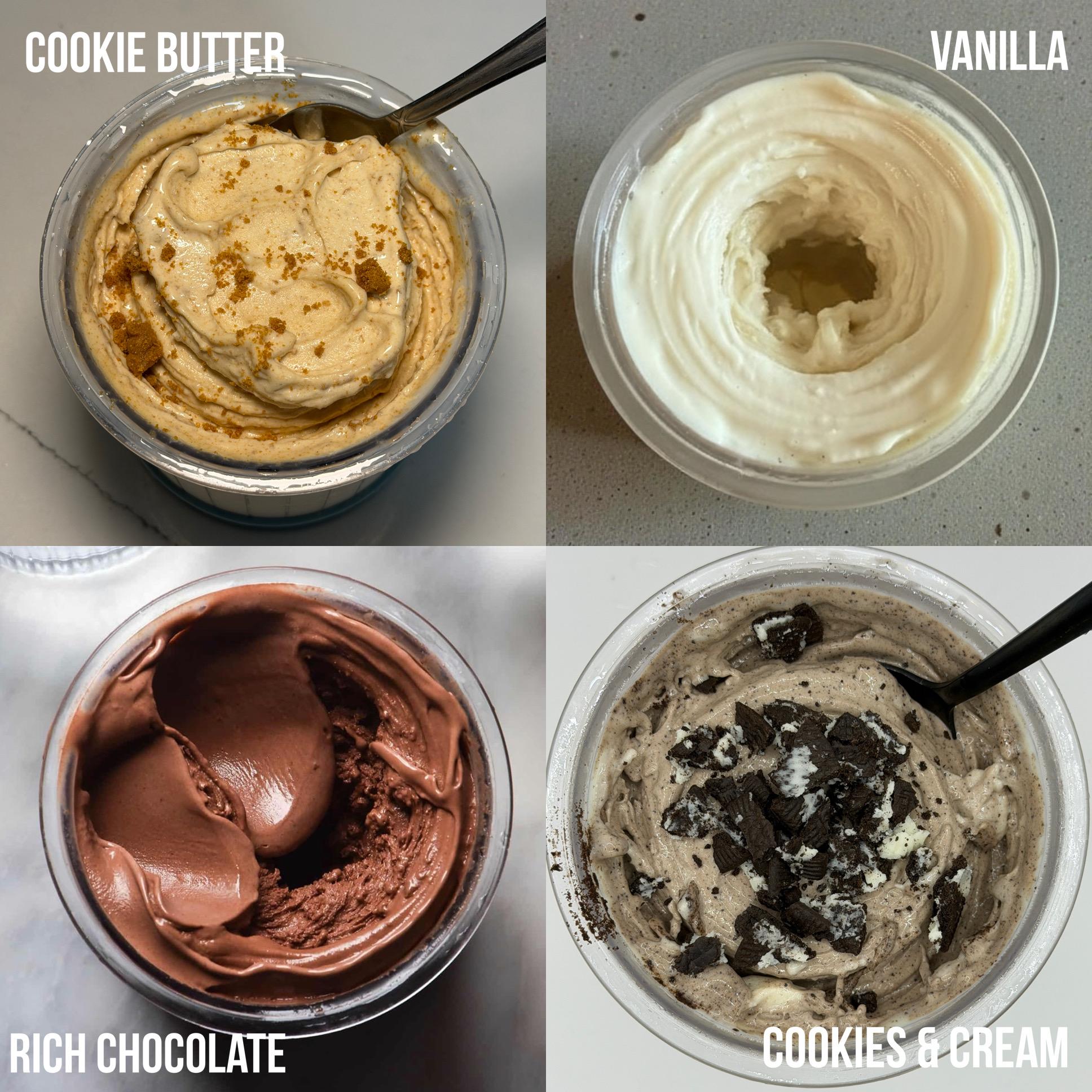 NutraChurn High-Protein Ice Cream Mix 4-Pack Variety – 47–50g Protein Per Pint – For Ninja Creami – Chocolate, Vanilla, Cookies & Cream, Cookie Butter