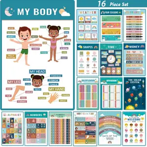 16 Sets of Bohemian Classroom Posters - Montessori Educational Prints for Preschool and Elementary Teachers, Alphabet/Number/Shape Learning Decor, Neutral Tones