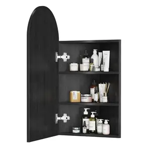 16x31 Inch Black Corner Medicine Cabinet with Mirror,Corner Mirror Cabinet Surface Mounted for Small Space