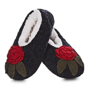 MeMoi Women's Chenille Sherpa-Lined Bow Slippers