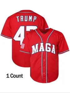 Men's Letter & Number Patched Baseball Jersey, Casual Loose Baseball Top, Breathable Sweat-absorbing Button Sports Top for Training Competition