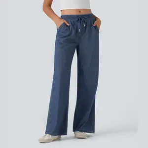 Halara Flex™ Low Rise Drawstring Wide Leg Metallic Casual Jeans with Pockets