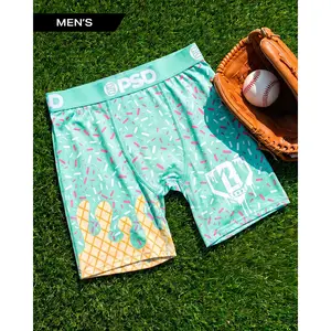 PSD Mens Baseball Lifestyle 101 Ice Cream Boxer Brief - Standard Length 7 Inch Inseam, Soft and Breathable Poly Blend Fabric