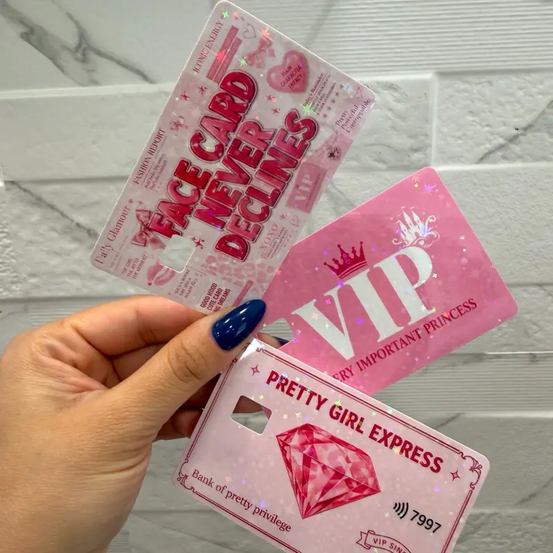 Pink Holographic Credit Card Skin Sticker for Debit & Credit Cards, Girly VIP Aesthetic Card Decal Cover, Multiple Designs