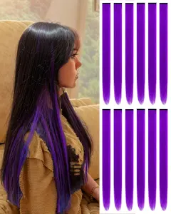 22 Inch Colored Hair extension 12 count Purple Clip in Hair Extension for Women Girls  Synthetic Highlight Hair  for Party Halloween