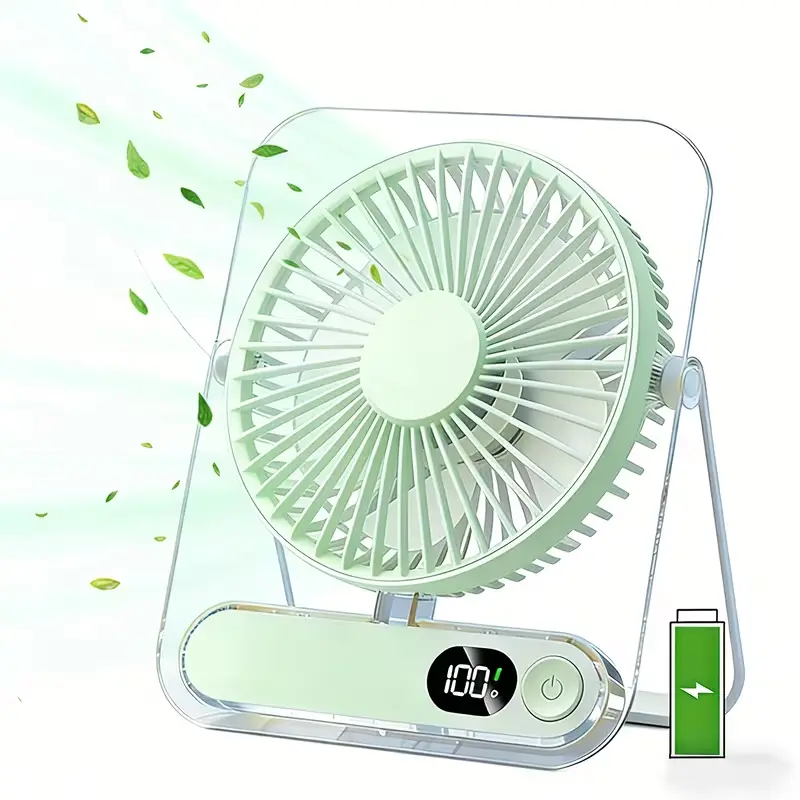 Portable USB Rechargeable Desk Fan, 3000mAh Battery Operated Mini Fan with 5 Speeds, Ultra Quiet Cooling Fan with Digital Battery Display, 180° Foldable Acrylic Design, Compact Personal Fan for Office, Home, Bedroom, Travel and Outdoor Use