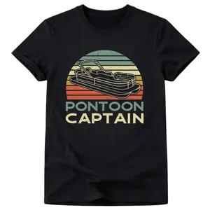 S Vintage Nautical T Shirt Pontoon Captain & Boat Graphic with Pontoon Logos White Retro Striped Casual Tee for Boating Fishing Lake Outings All Season Fit Round Neck ShirtSame Style for Men and Women 2025 Summer Short-sleeved Printed T-shirt Pure