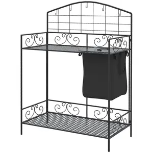 Lightweight portable metal potting bench fold compact structure back knee pressure relief working height ideal for outdoor garden seasonal plant repotting and finishing work