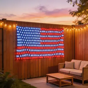 American Flag LED Net Lights, 110V Plug-in Patriotic String Lights, Waterproof US Flag Decorative Lights for 4th of July, Independence Day, Memorial Day, Indoor/Outdoor Party, Yard, Porch, Garden Decoration