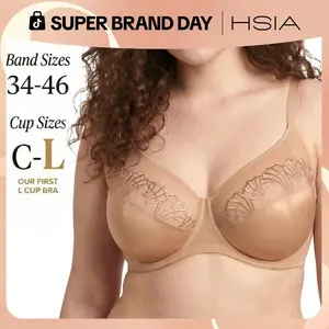 HSIA Pearl Shimmer Plus Size Up to J/K/L Cup Unlined Scalloped Embroidery Full Coverage Comfort Underwire Non-Padded Minimizer Bra for Big Busted Women Summervibes