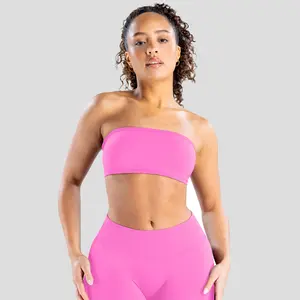 (with logo) DENFY Impact Backless Bandeau Fitness Gymwear Women’s Padded Bandeau Sports Tube Top Sportswear Bra Strapless Wireless Solid Seamless Yoga Workout Bralette