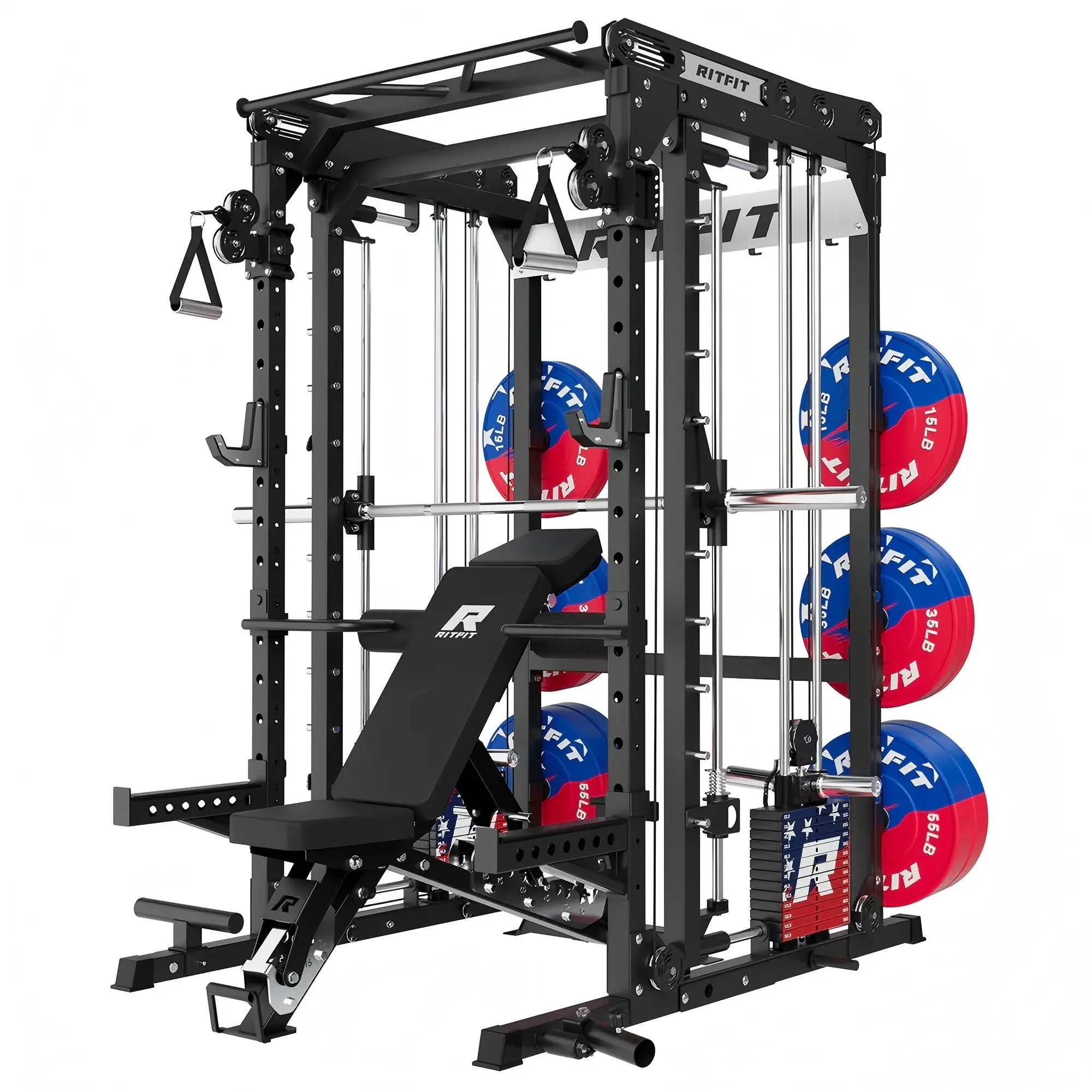 Black M2 3D Pro with bench and 370lb plates