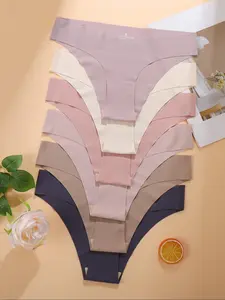 Women's Seamless Ice Silk Triangle Panties, V-Shape Lift Waistband, Thin Cotton Briefs, All Season Fitted Underwear, Pack of 6